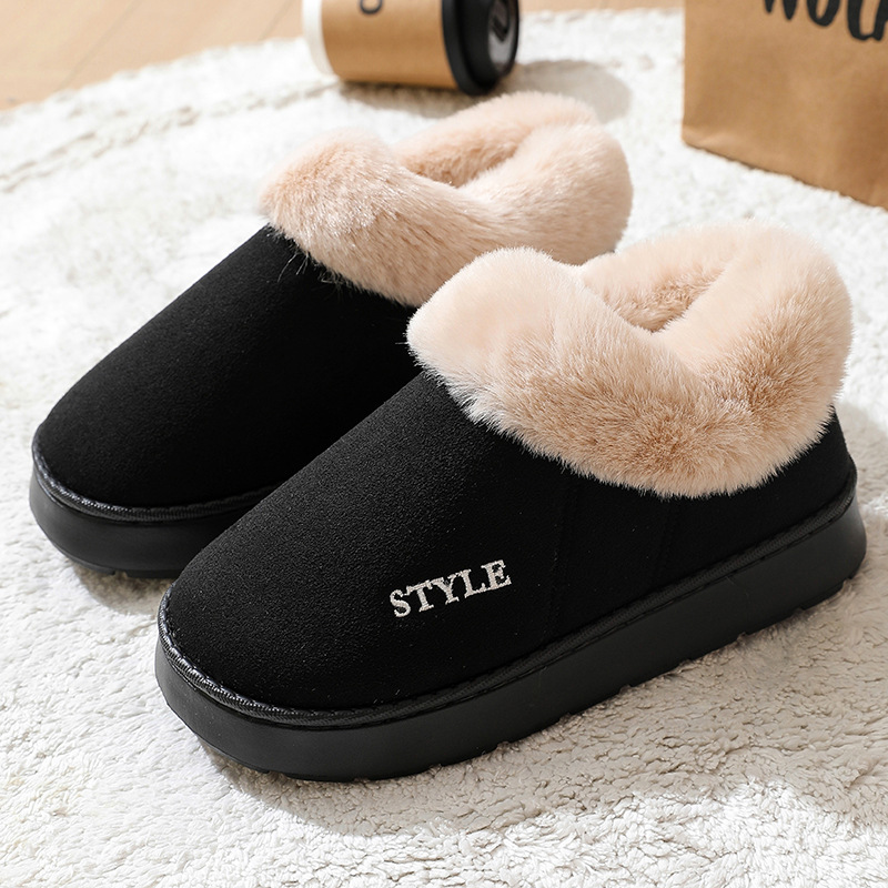 Zapatillas de algodón para mujer en invierno, bolsa de piel cálida antideslizante gruesa de terciopelo Eva de suela gruesa y zapatos de algodón para mujer en invierno