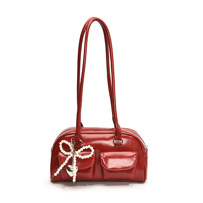 Korean Niche Patchwork Shoulder Bag For Women 2025 New Bowling Bag Fashion Retro Versatile Boston Underarm Bag - Thumbnail 7