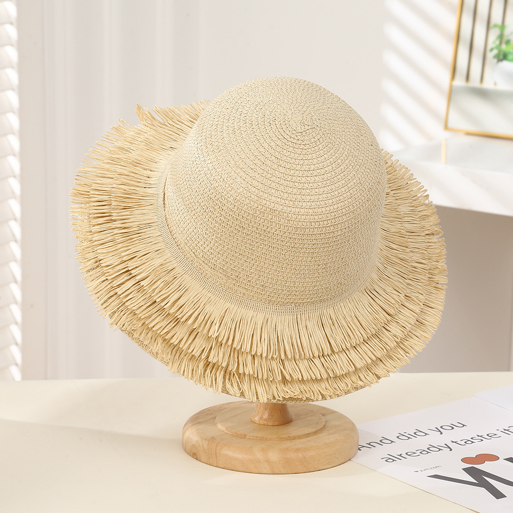 Sombrero de paja con lazo – estilo veraniego, ala ancha, para playa o vacaciones al aire libre