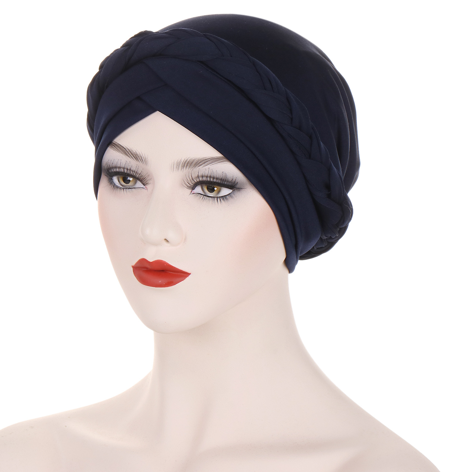 cappello turbante intrecciato foderato in raso tinta unita sulla fronte da donna doppia croce cappello pullover musulmano in stock_voghion.com