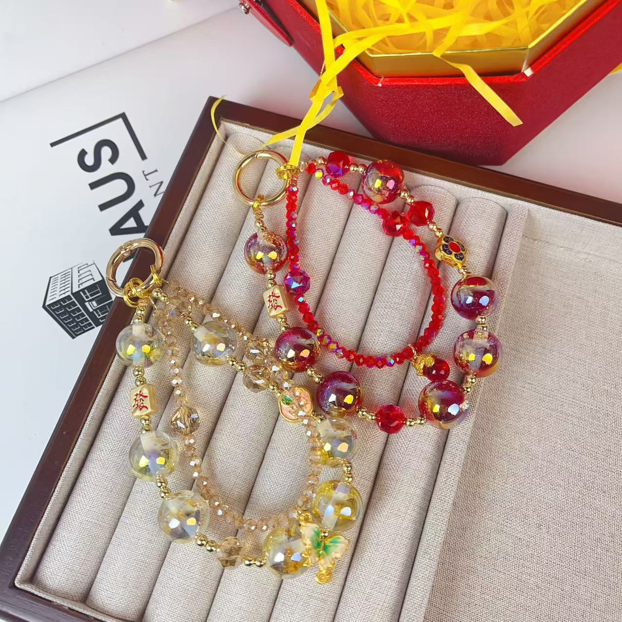 New Year Fashion Explosions Crystal Beaded Mobile Phone Chain Alloy Fortune Accessories Pendant Live Bag Key Pendant