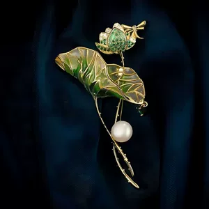 Lotus Pond Moonlight Chinese Style Enamel Painted Brooch High-end Female Niche Design Sense Lotus Pin Corsage Accessories