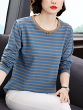 纯棉圆领长袖t恤女中老年妈妈装大码宽松2025春秋新款打底衫上衣