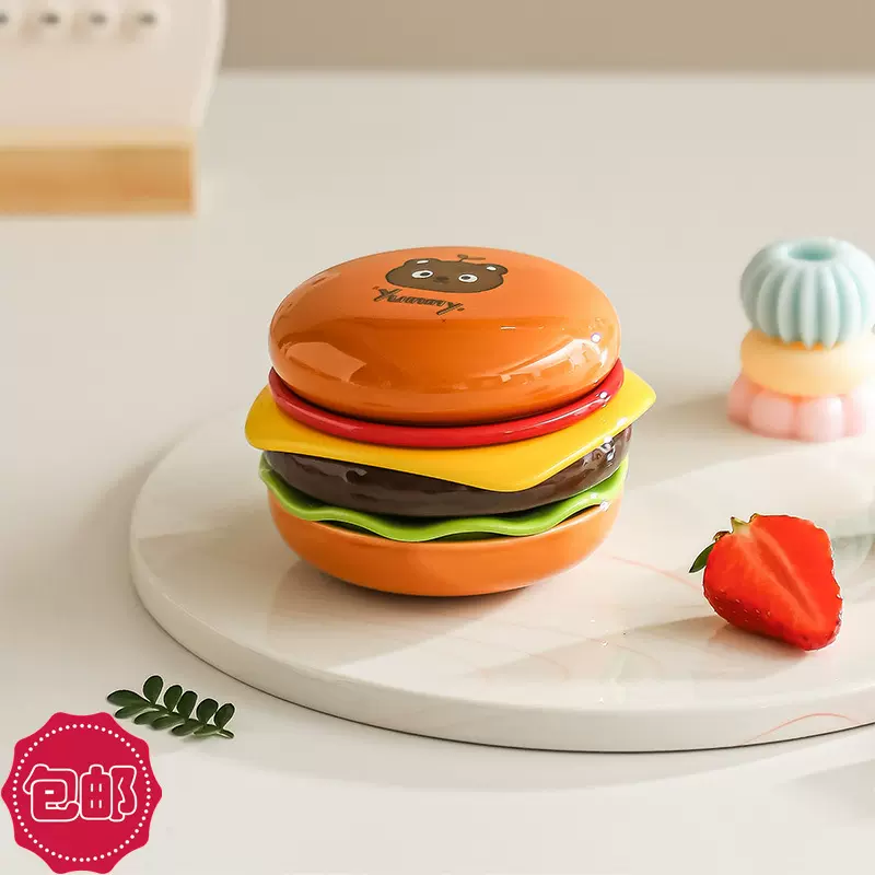 包邮ins风可爱汉堡陶瓷味碟高颜值精致小吃碟蘸料碟点心甜品盘子