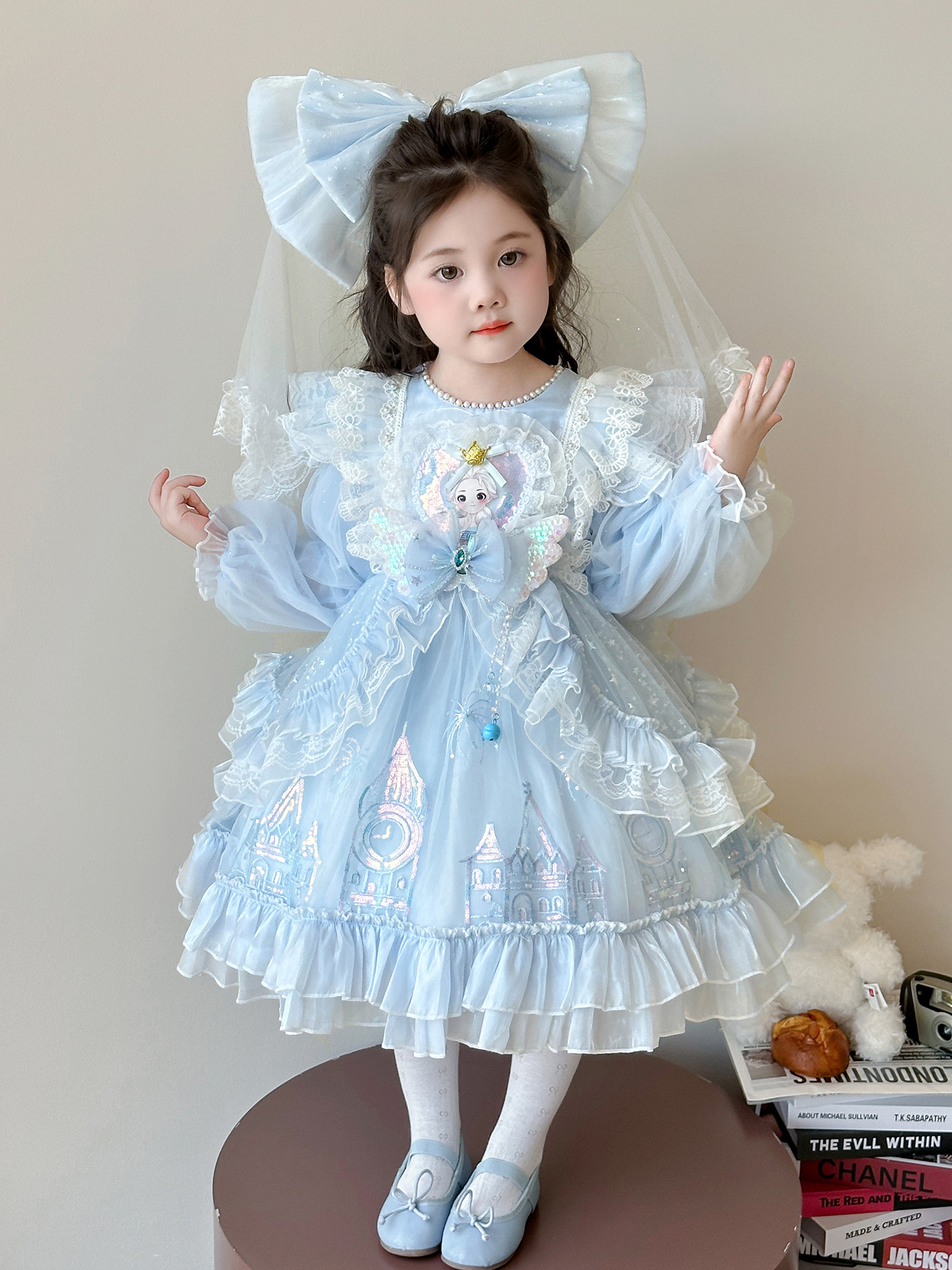 Vestido de niña primavera y otoño 2025 nuevo estilo de niños de dibujos animados de estilo occidental vestido de otoño de bebé moda vestido de pastel Lolita