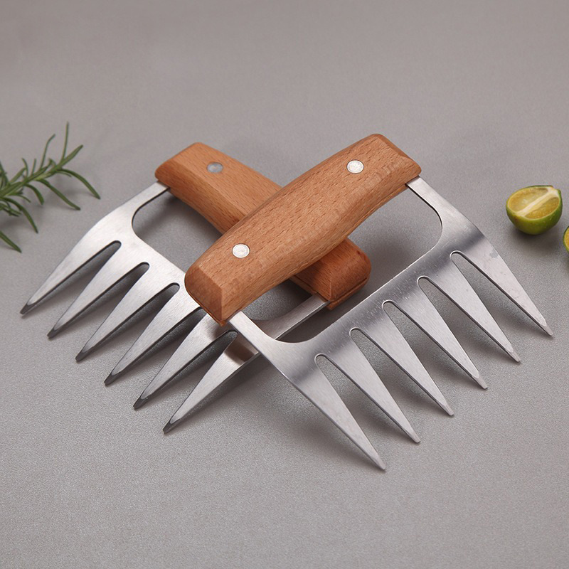 Wooden Handle Bear Claw Meat Splitter Stainless Steel Deli Chicken Meat Shredder Meat Tenderizer Kitchen BBQ Tool