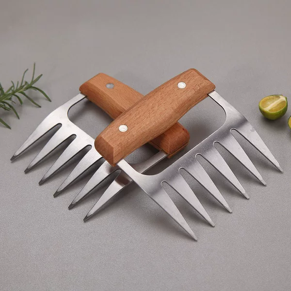 Wooden Handle Bear Claw Meat Splitter Stainless Steel Deli Chicken Meat Shredder Meat Tenderizer Kitchen BBQ Tool