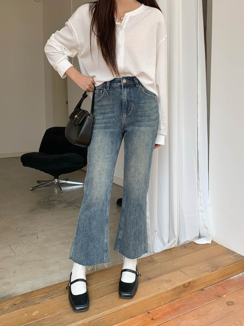 GAGD retro blue four-sided elastic slim nine-inch jeans for women, Korean style, high-waisted, slimming, slightly flared jeans pic 7