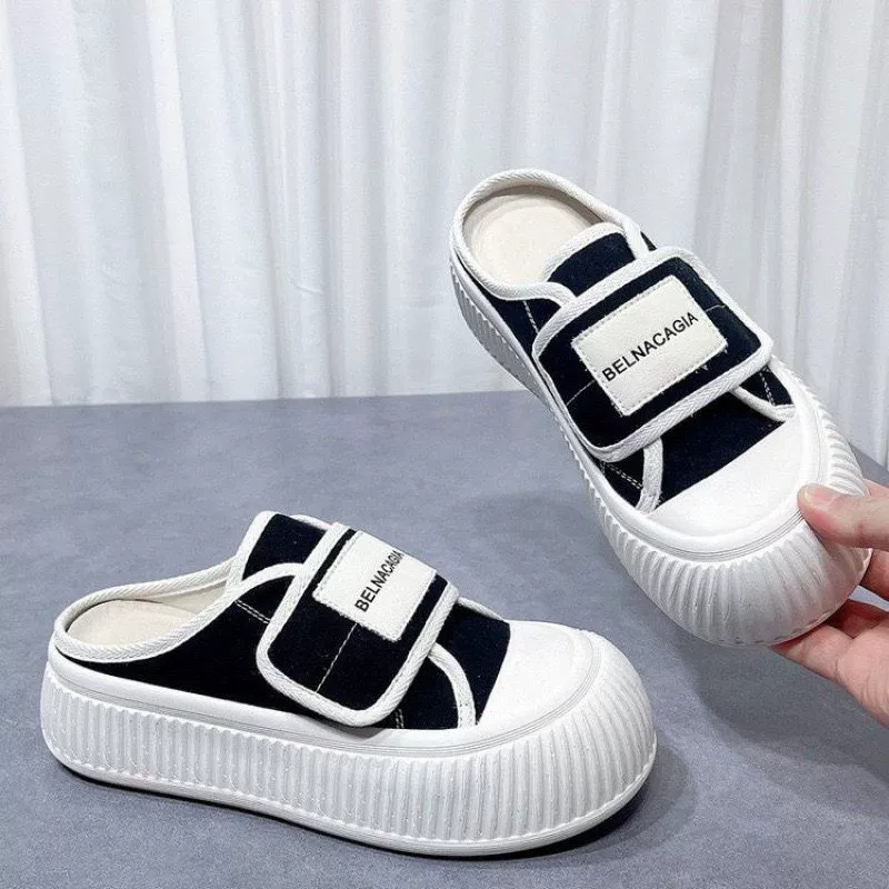 Cloth slippers, summer footwear, white shoes platform with velcro, 2025 years