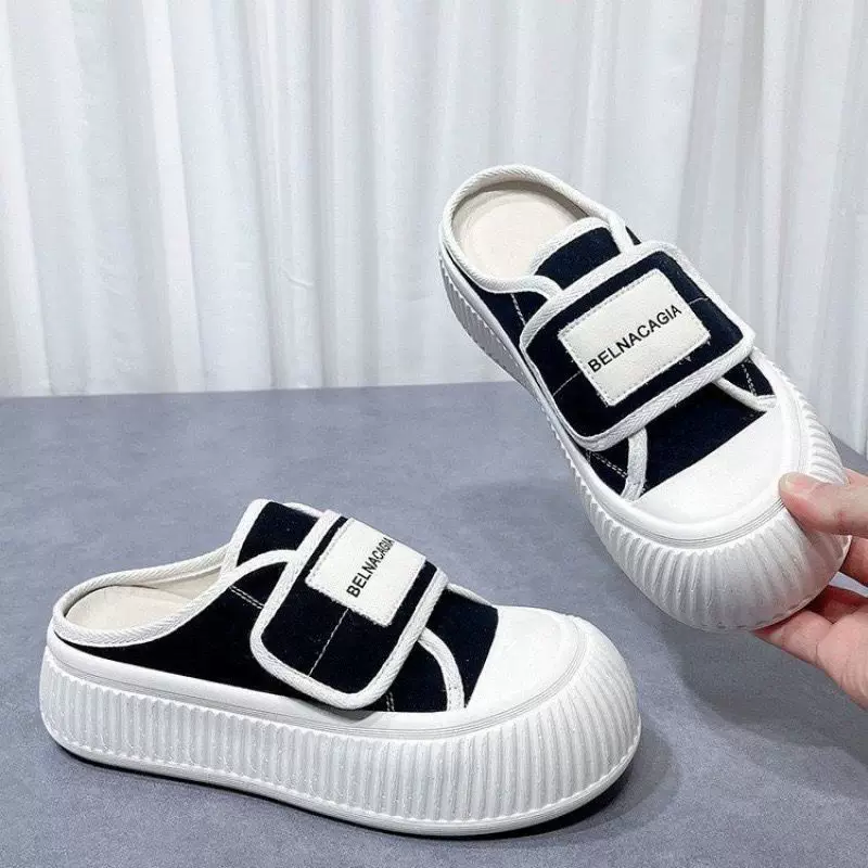 Cloth slippers, summer footwear, white shoes platform with velcro, 2025 years