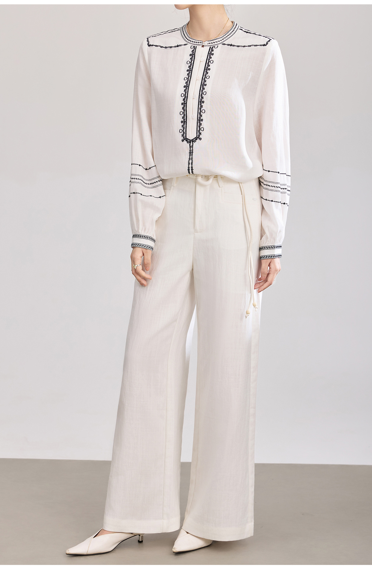 Quần culottes nữ ống rộng chất liệu cotton pha linen mát lạnh — Xanh lông mòng đen chi tiết 26