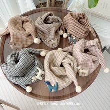 ins儿童围脖秋冬加厚三角巾宝宝卡通保暖围脖格子可爱男女童脖套