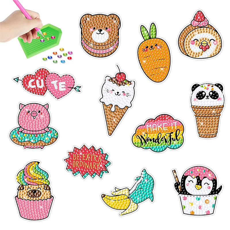 Personaje de dibujos animados caliente diamante pintura libre pegatinas DIY pegatinas de pared pegatinas niños hechos a mano pegatinas decorativas diamante redondo