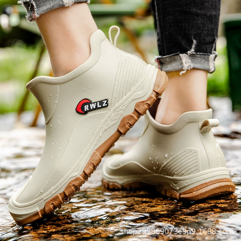 Корейская версия дождевой обуви мужская короткая плоская резиновая обувь для взрослых водная обувь модные дождевые сапоги противоскользящие кухонные обувь автомойка рыболовная обувь мужская