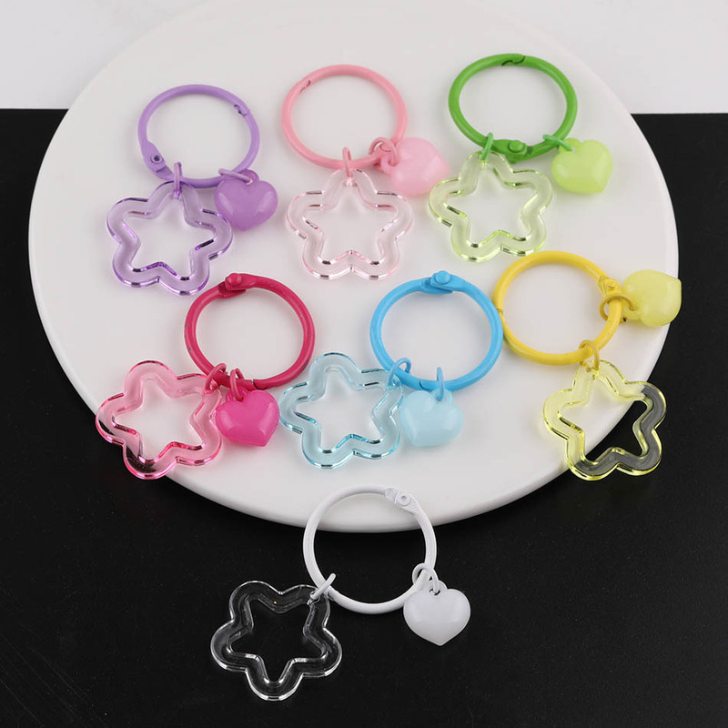 Ins Colorful Five-Pointed Star Heart Acrylic Keychain DIY Handmade Doll Bead Jewelry Material Accessories