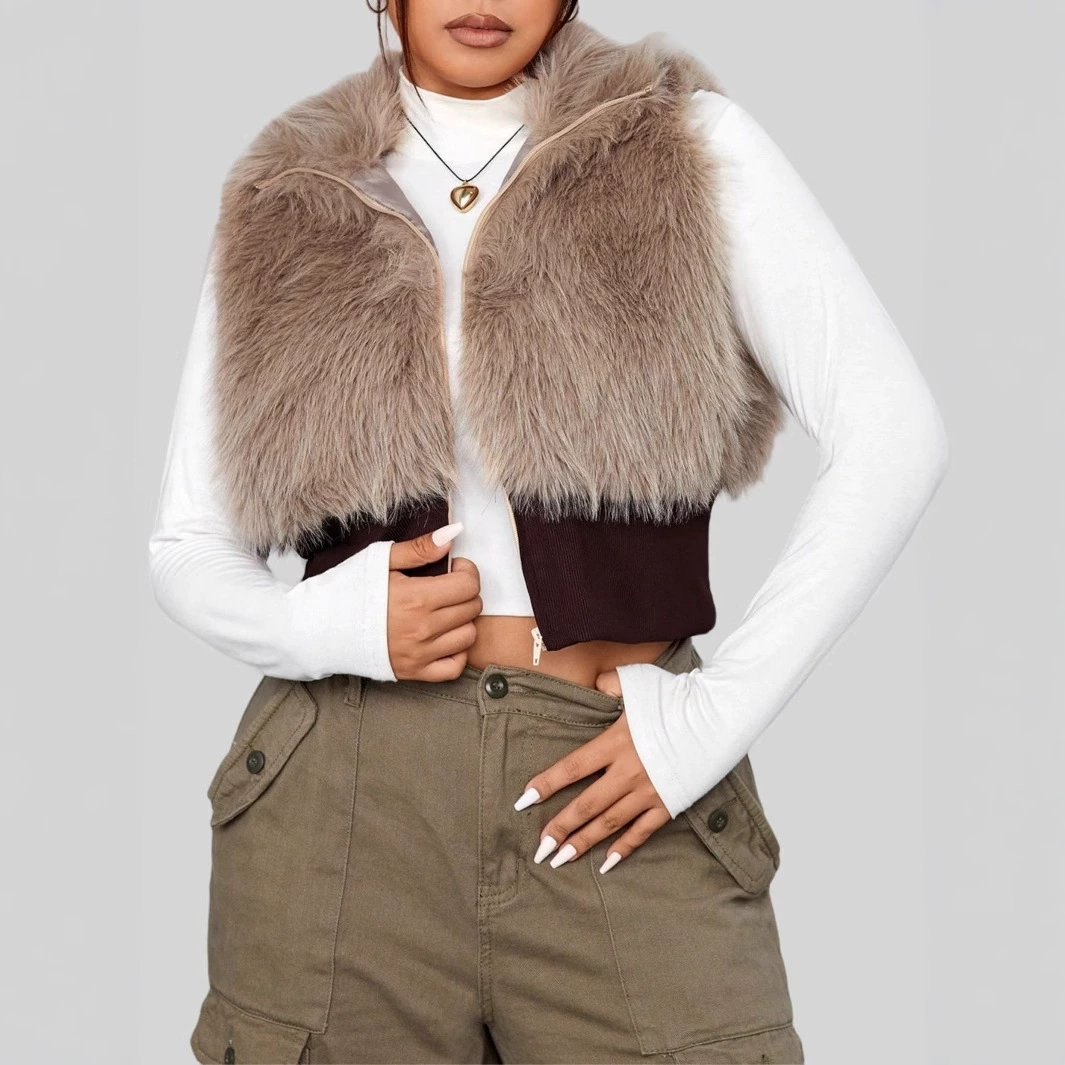 Новая женская куртка-жилет с v-образным вырезом из искусственного меха больших размеров, новинка