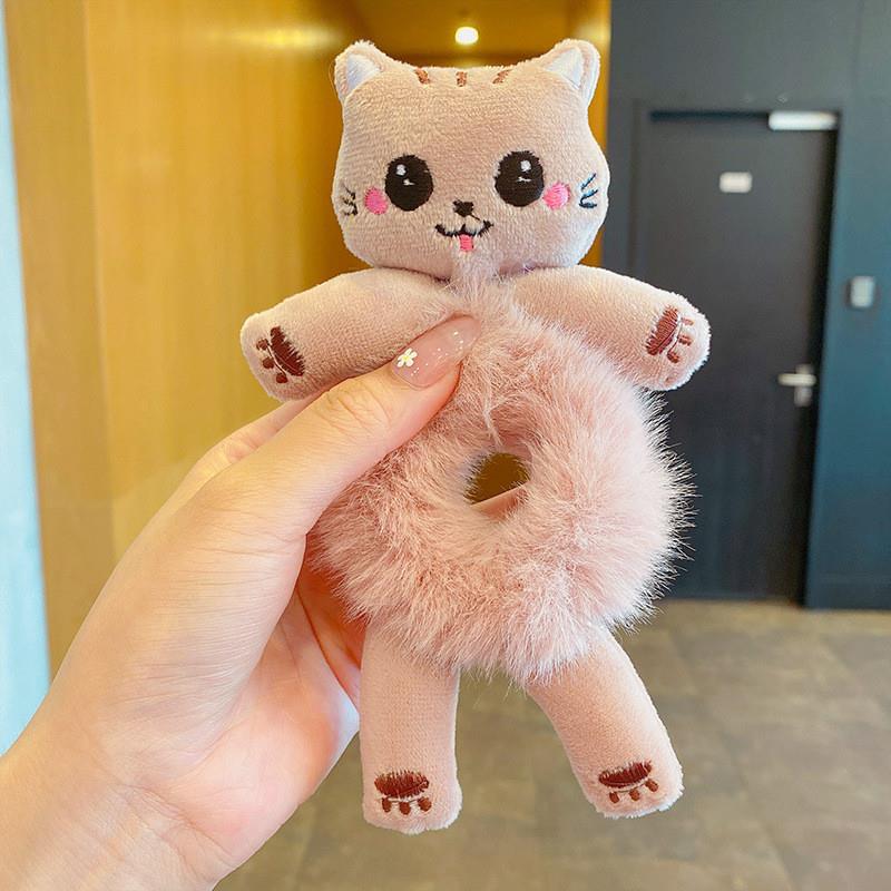 6 # 핑크 고양이 인형 봉제 머리끈 [접착제 없는 업그레이드 버전]