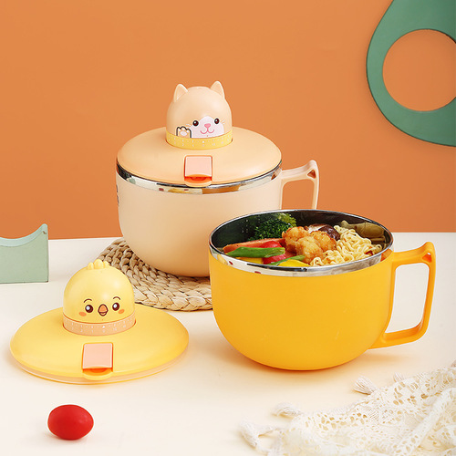 304 stainless steel timer instant noodle bowl student dorm large round instant noodle cup with lid portable adult lunch box