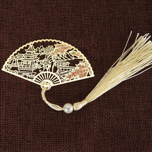 Chinese style large and small folding fans color bookmarks brass metal color bookmarks tourist attractions souvenir gifts