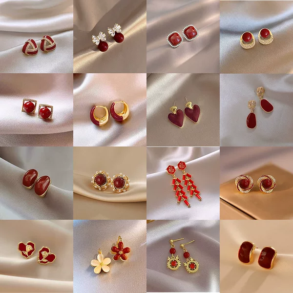 Retro Style Ankora Red Earrings for Women, Unique Design, Dripping Glaze Elegant Earrings, Early Autumn Gentle Niche Elegant Earrings