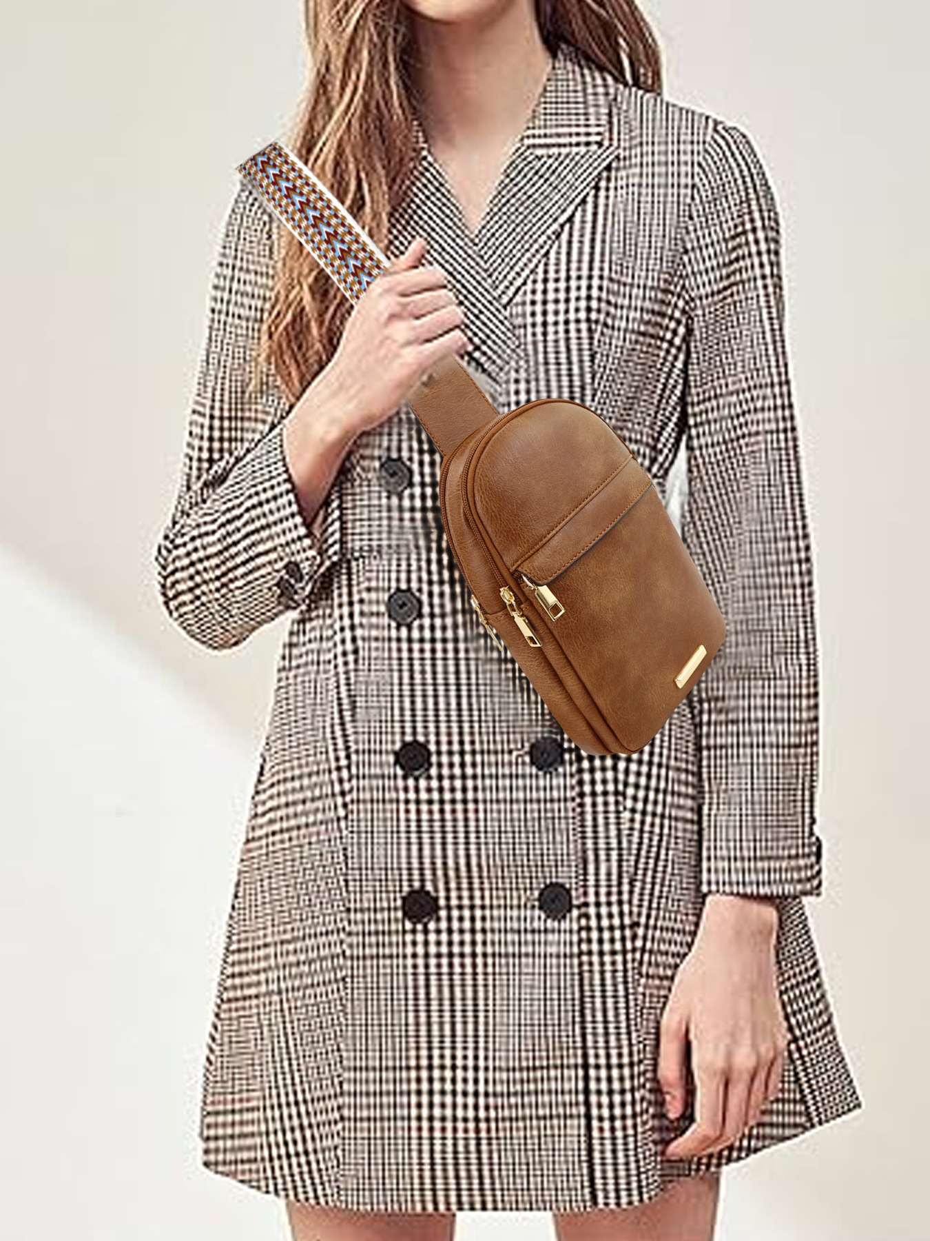 259g Weight Polyester Lining Material Zipper Closure Type Sling Strap Strap Type Fanny Pack Bags Type Daily Occasion Pu Leather Material Color Block Pattern All Seasons Season Unisex Gender Vintage Style Style Oval Shape Unisex Vintage Style Color Block Pu Leather Waist Bags 13