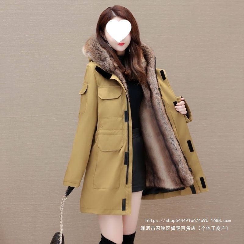 派克服冬貂内胆可拆卸中长款貂皮大衣皮草外套女皮毛一体貂绒加厚