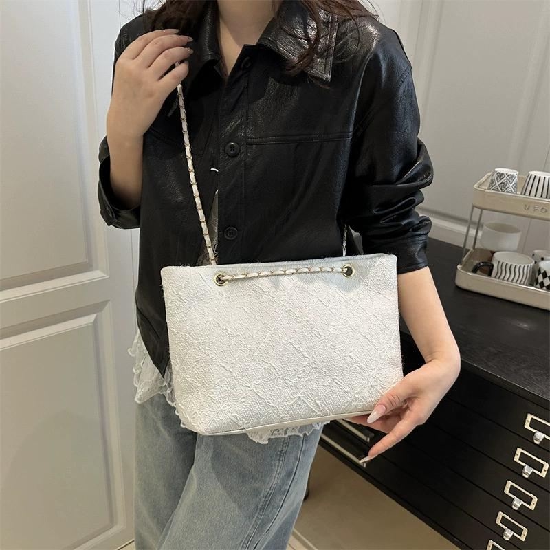 Handheld shoulder bag, quilted texture, chain strap — summer style, 4 colors