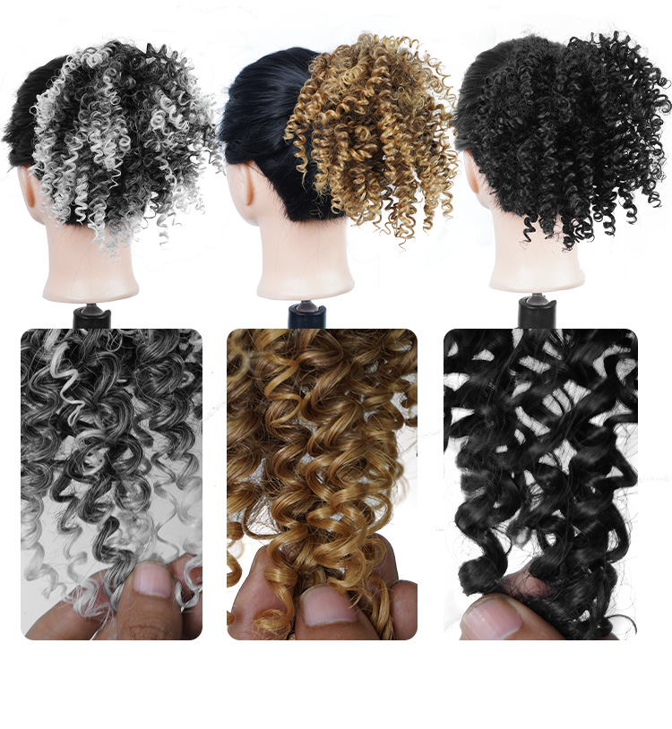 Vente en gros de fibres chimiques transfrontalières européennes et américaines, perruques noires en soie à haute température, boucles à vis africaines, bande de cheveux bouclés crépus, queue de cheval_voghion.com
