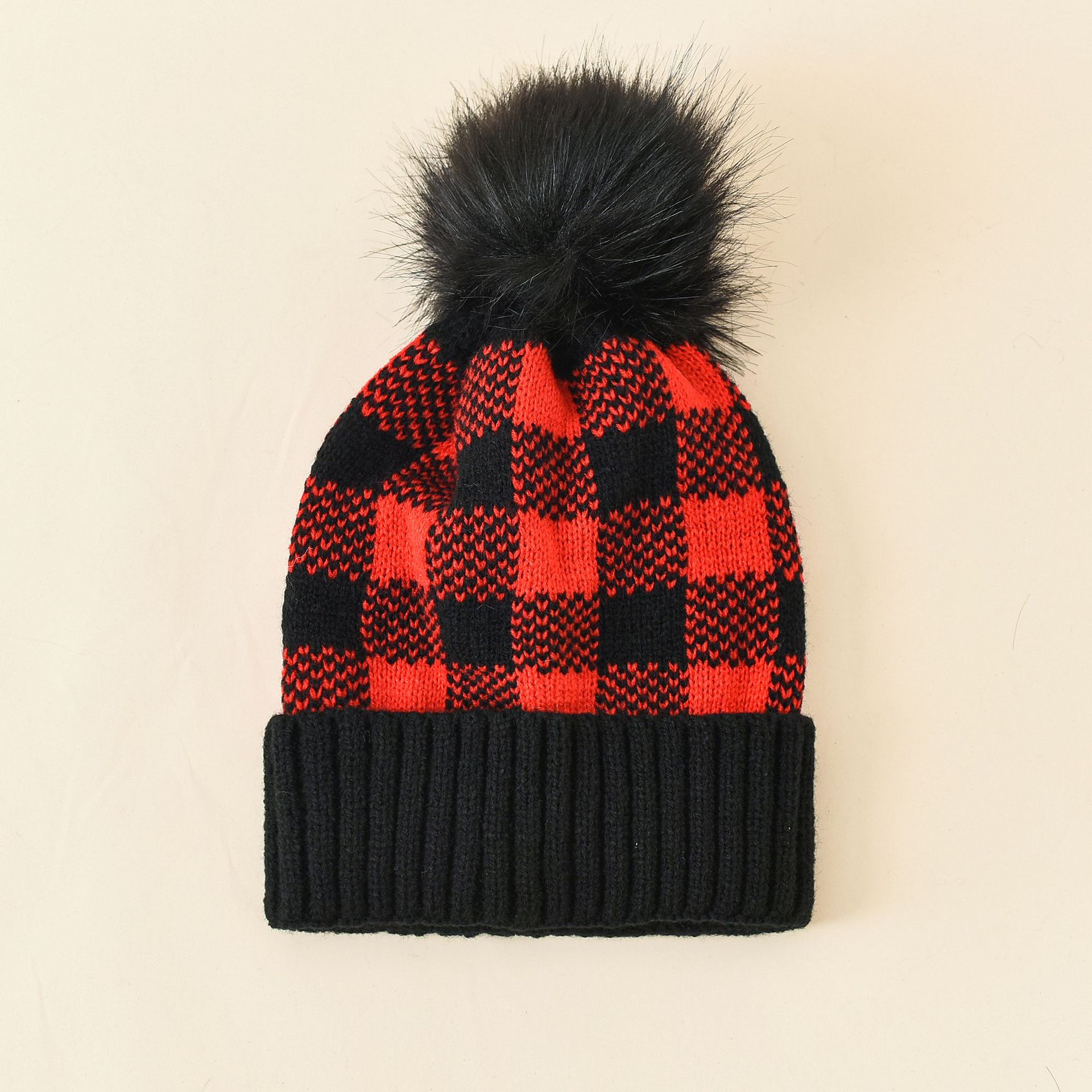 Estilo coreano de los niños y niñas bebé a cuadros de lana de punto sombrero de bebé sombrero de otoño e invierno cálido sombrero image 6