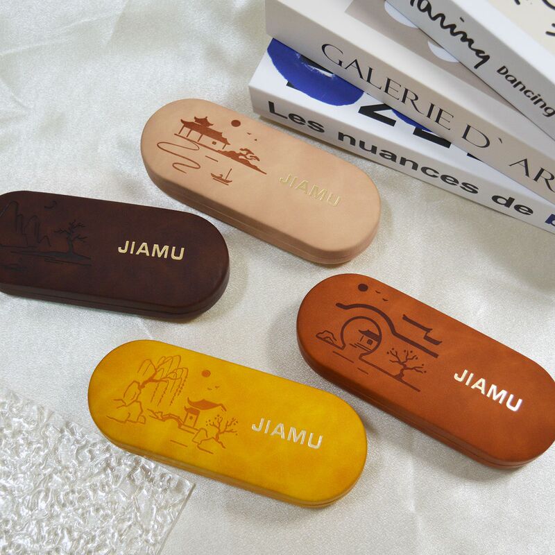 Ancient-style landscape pattern eyeglass case, leather pressure-resistant glasses case, high-end storage box for prescription glasses Ancient-style landscape pattern eyeglass case, leather pressure-resistant glasses case, high-end storage box for prescription glasses