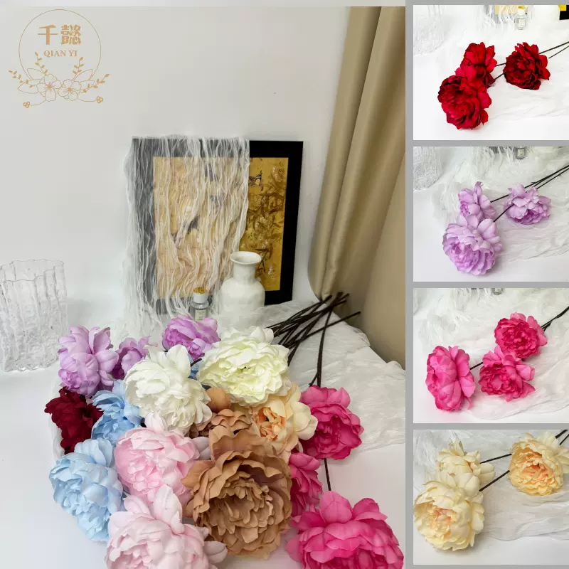 仿真牡丹婚庆用花新年摆件摄影道具绢花年宵花仿真花高级感逼真