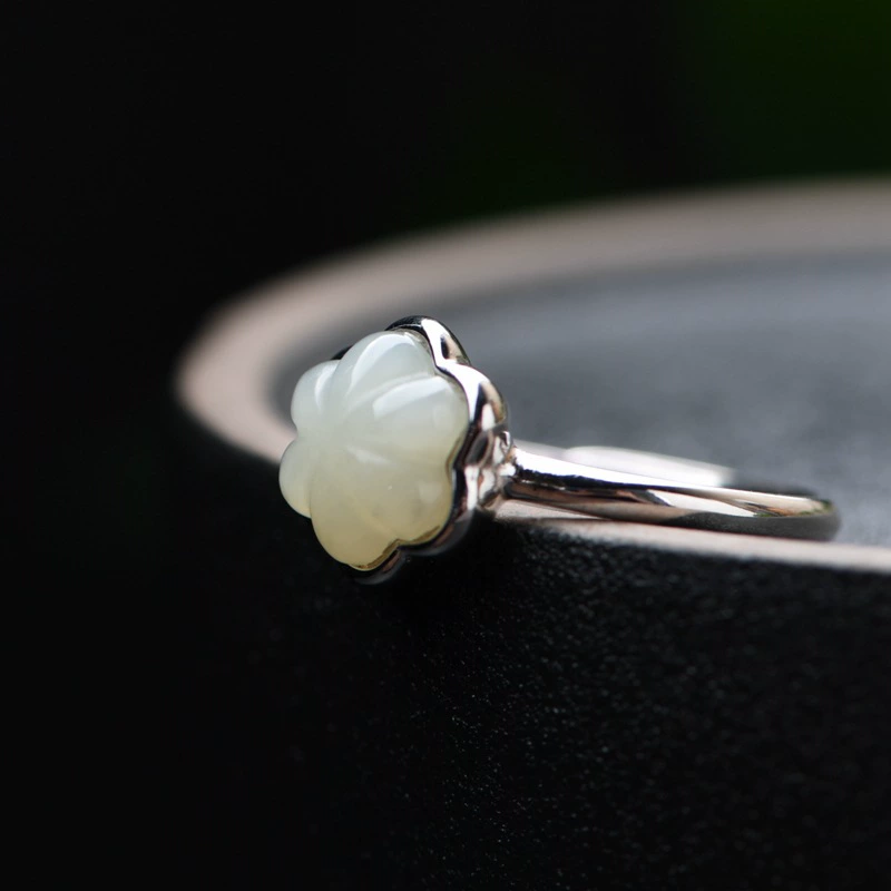 Retro fashionable adjustable nail decoration, ring jade, silver 925 sample, wholesale
