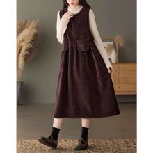 灯芯绒背带连衣裙女秋冬新款气质复古感小众宽松中长款背心裙