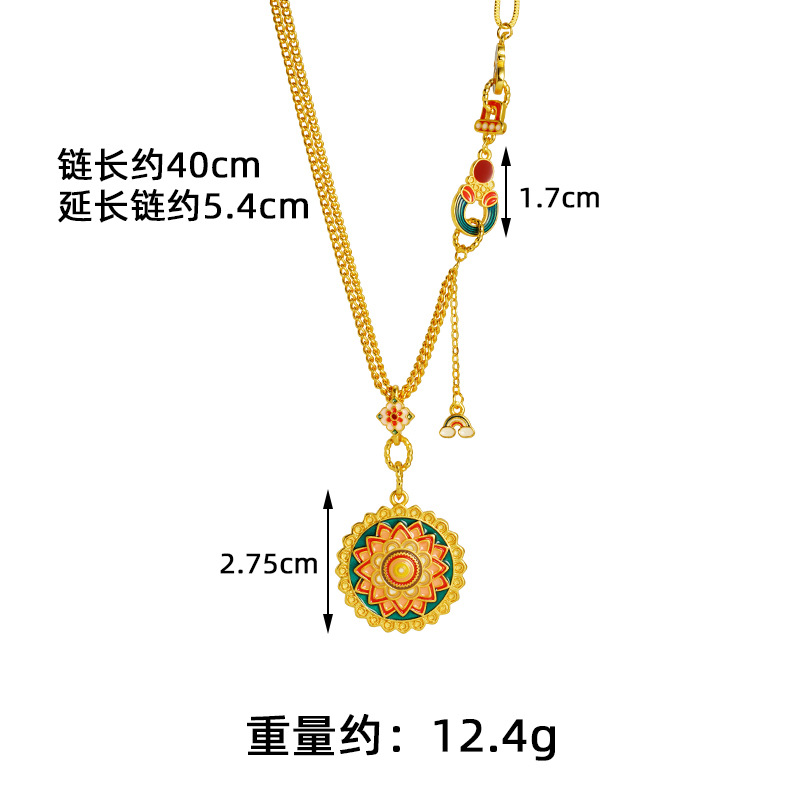 Guochao Guofasha collar de oro esmalte color mandala rueda de tiempo cadena de clavícula de joyas de la nacionalidad femenina no se desvanece