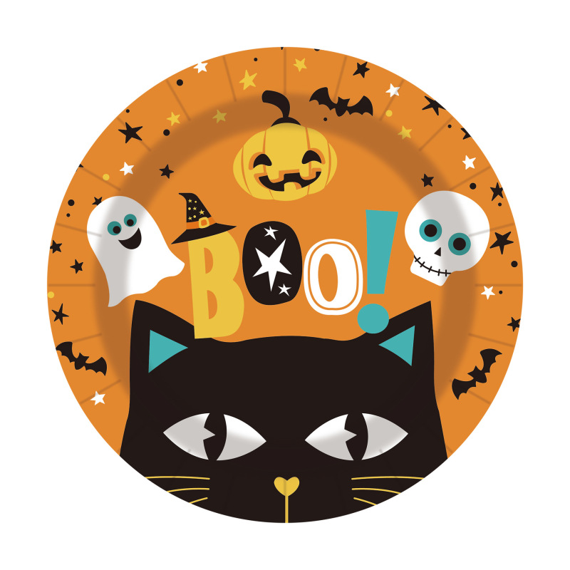 ハロウィン黒猫カボチャゴーストテーマホリデー使い捨て紙ディナープレート紙コップティッシュパーティー誕生日用品|undefined