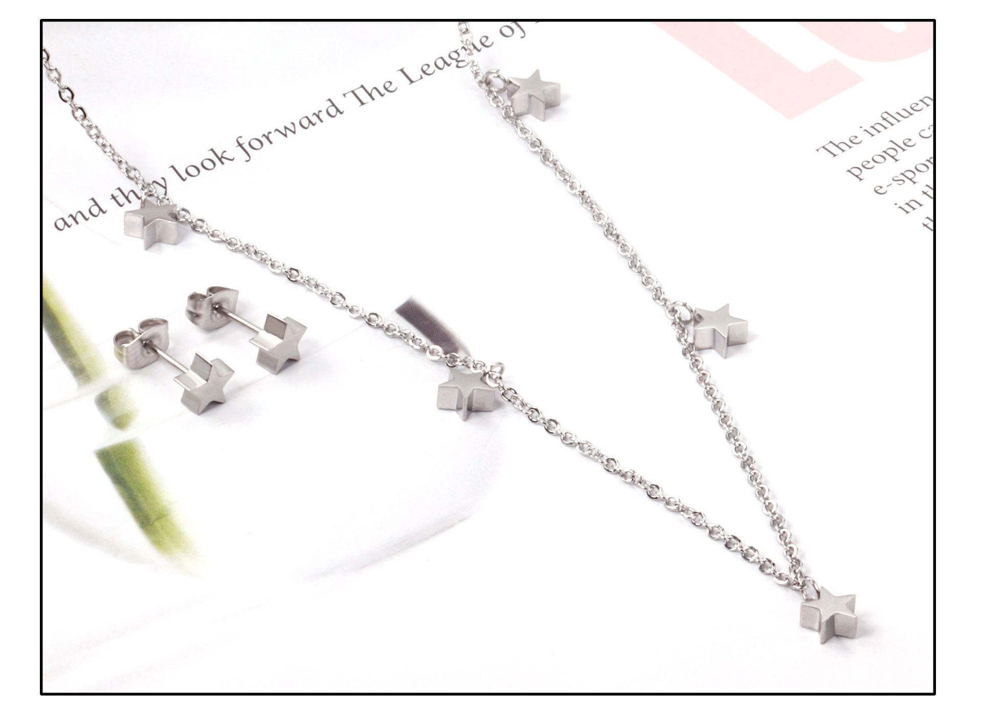 Fashion Star Moon Stainless Steel Plating Earrings Necklace 1 Set