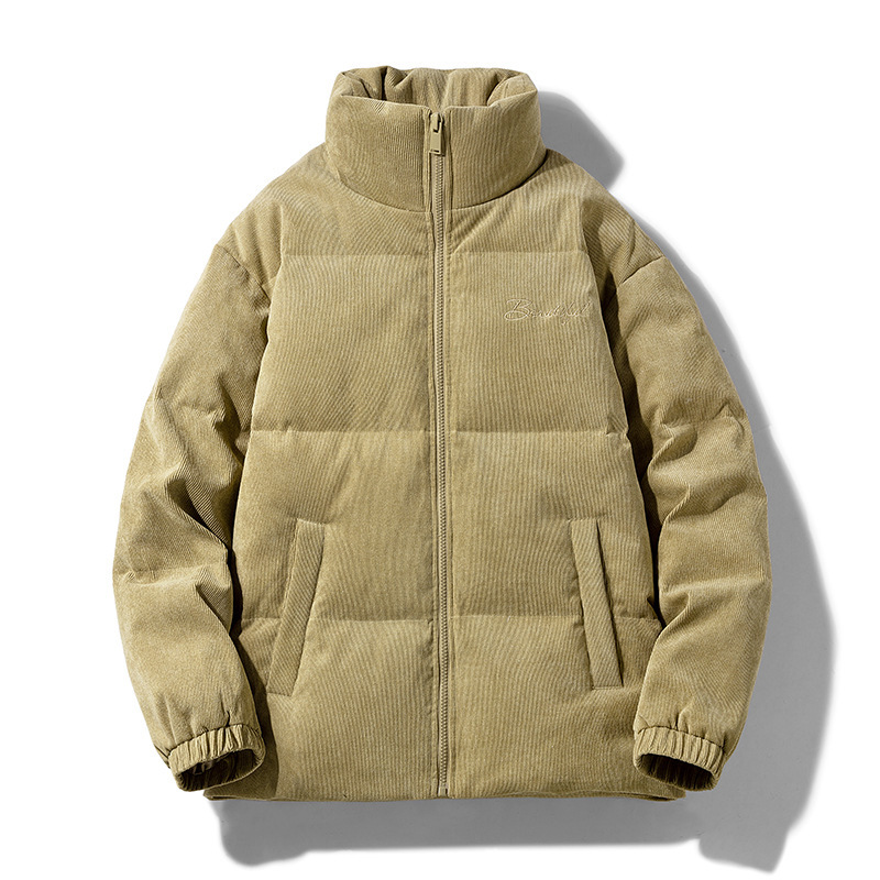 Cross-border corduroy jacket men's winter thickened down jacket fashion brand loose stand collar winter bread coat Cross-border corduroy jacket men's winter thickened down jacket fashion brand loose stand collar winter bread coat