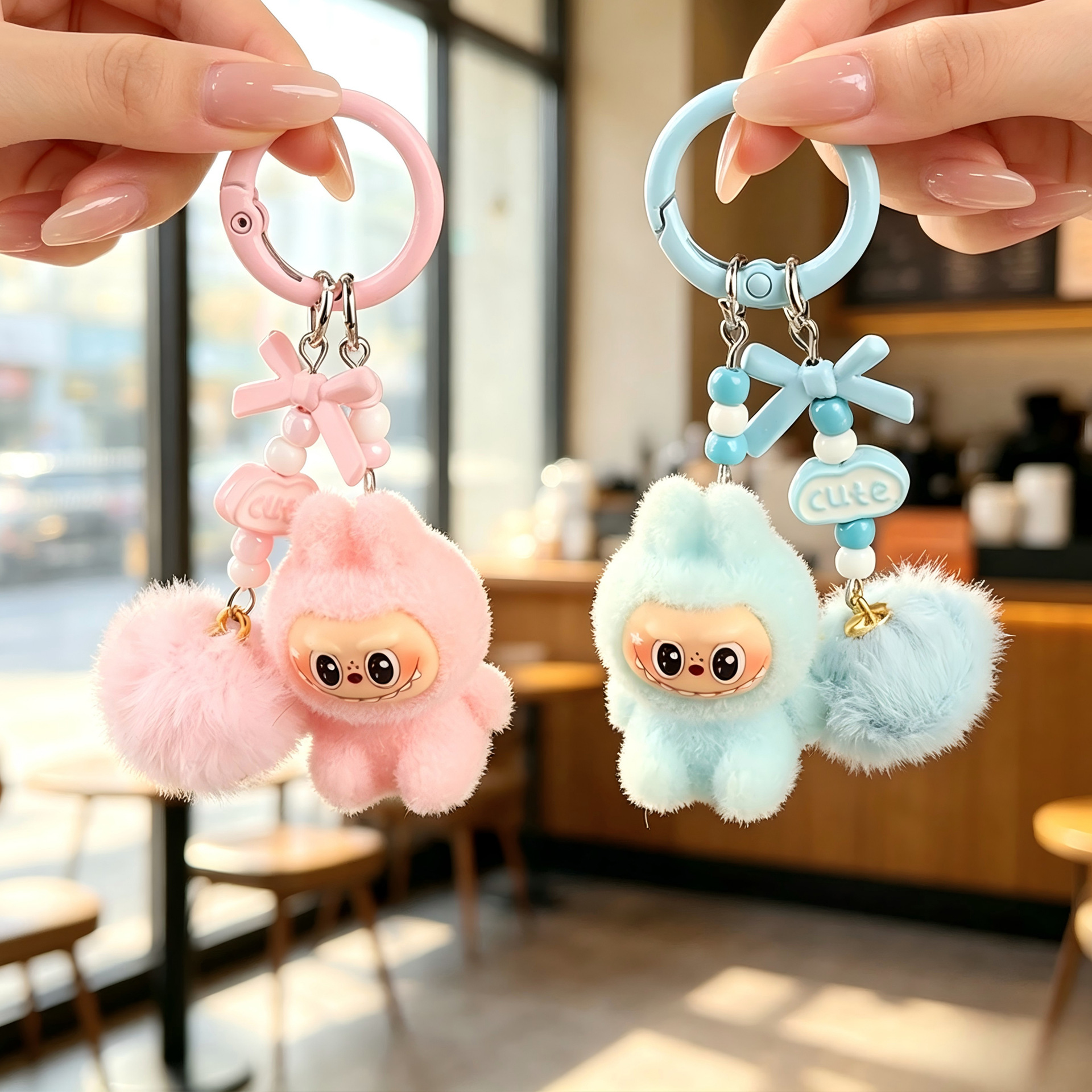 Creative cartoon doll beaded phone chain keychain for women, backpack accessory, couple's car keychain, bag decoration