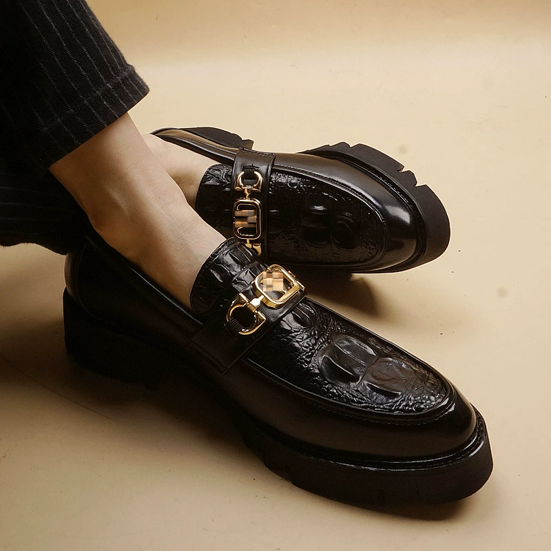 Мужская кожаная обувь с острым носком, деловая Повседневная дышащая Рабочая кожаная обувь для ног, свадебная обувь, толстая подошва, высота пули 6 см