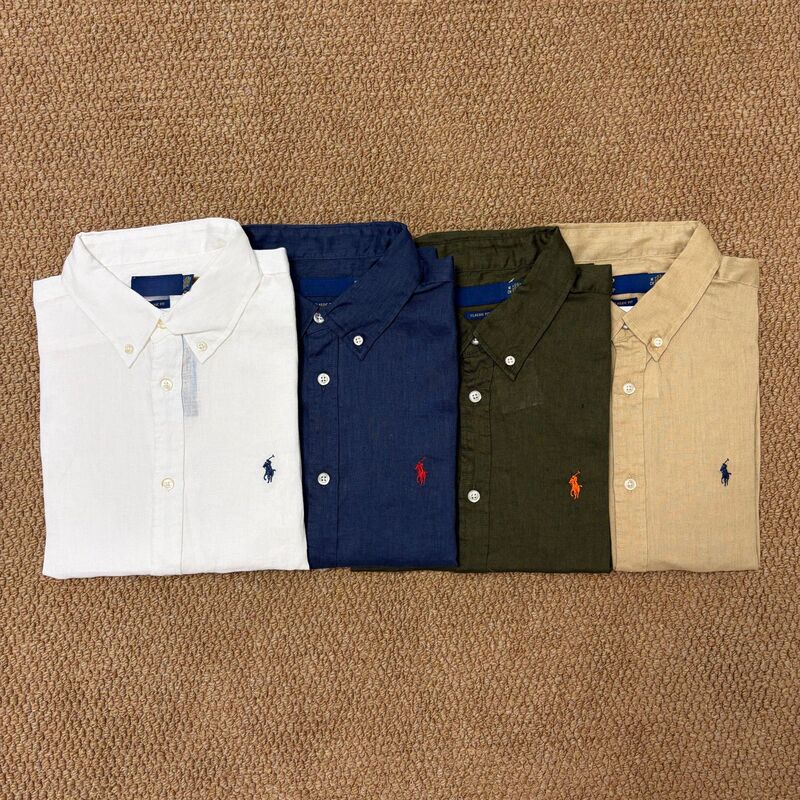 High-End Rl Ralph Linen Shirt Top, Unisex, with a Turn-Down Collar and Small Pony Logo, Versatile Casual Wear for Spring, Summer, and Autumn Polo High-End Rl Ralph Linen Shirt Top, Unisex, with a Turn-Down Collar and Small Pony Logo, Versatile Casual Wear for Spring, Summer, and Autumn Polo