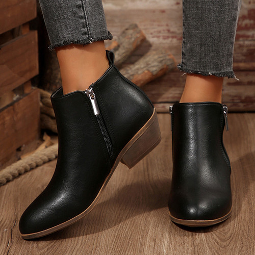 Leather lace-up ankle boots for autumn/winter, new European and American wide sizes, pointed toe with side zipper, distressed retro Martin boots