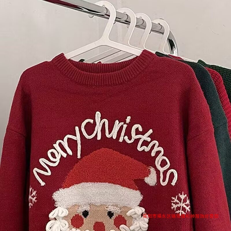 Retro Couple Wear Autumn and Winter New Santa Sweater Preppy Style Design Round Neck Loose Knitted Pullover