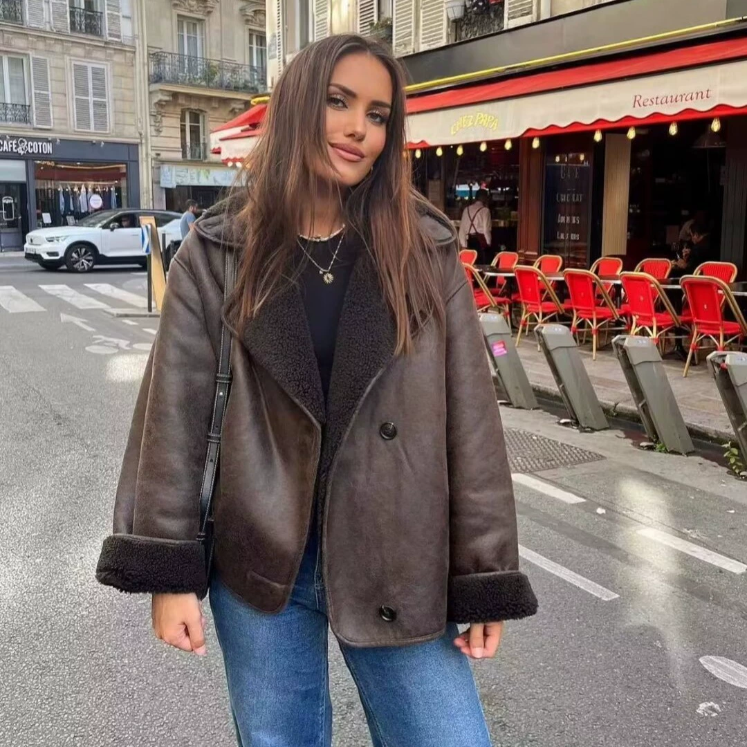 Трансграничная европейская и американская одежда, популярная куртка с лацканами из овечьей шерсти AliExpress, модная и универсальная, модный бренд, повседневная корейская одежда