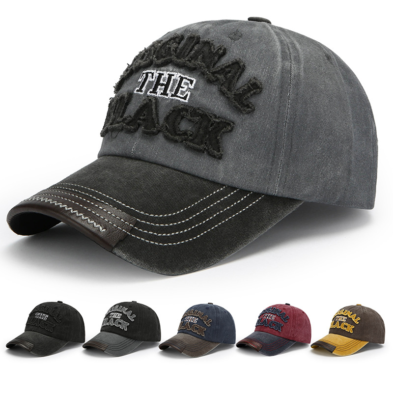 Vintage distressed baseball cap women's big head circumference washed Denim wide brim peaked cap face small hat for men