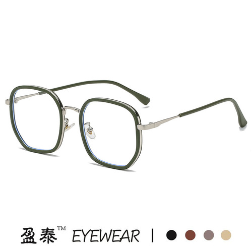 New multi-sided TR myopia glasses frame for women, frosted green anti-blue light glasses, eye protection, plain mirrors, without makeup and prescription