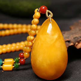 一件代发蜜蜡吊坠琥珀原石方牌男女款血珀毛衣项链鸡油黄蜜水滴