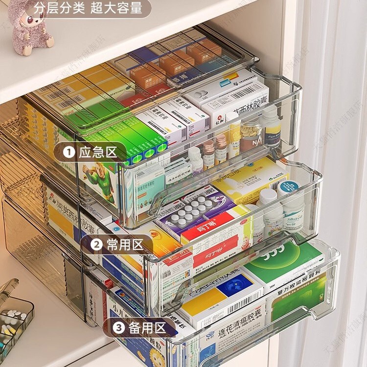 星优抽屉式家庭装药箱家用大容量医药箱透明可视药物收纳盒|undefined