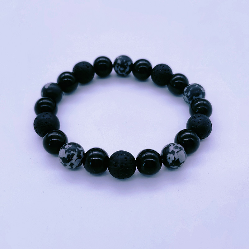 New Fashion Daily Versatile Vendita calda Pietra naturale del vulcano Fiocco di neve Bracciale con perline in pietra per bracciale da uomo con perline elastiche vintage 10/8mm_voghion.com