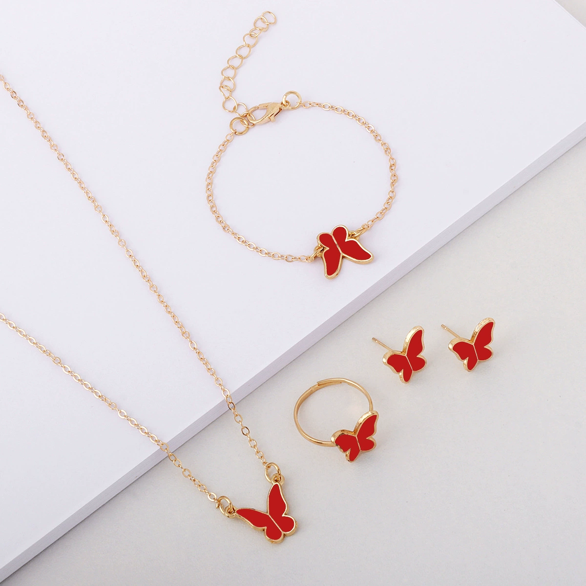 Лидер продаж, европейские и американские ювелирные изделия, женская мода, элегантное стильное ожерелье-бабочка, серьги, кольцо, браслет, комплект ювелирных изделий, оптовая продажа