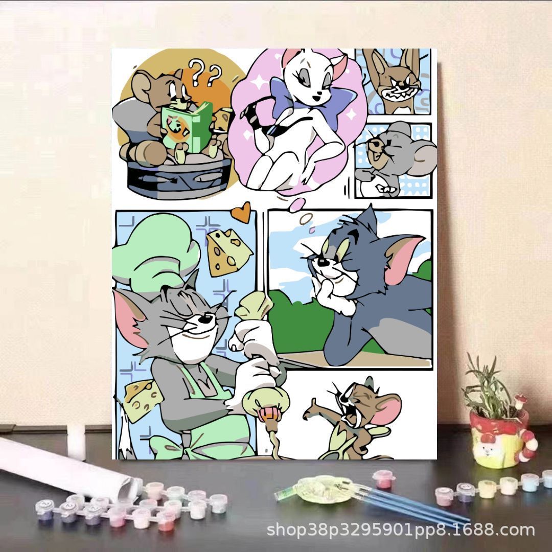 Pintura al óleo digital DIY dibujos animados para niños, estudiantes de Steele, pintura decorativa descomprimida, pintura animada